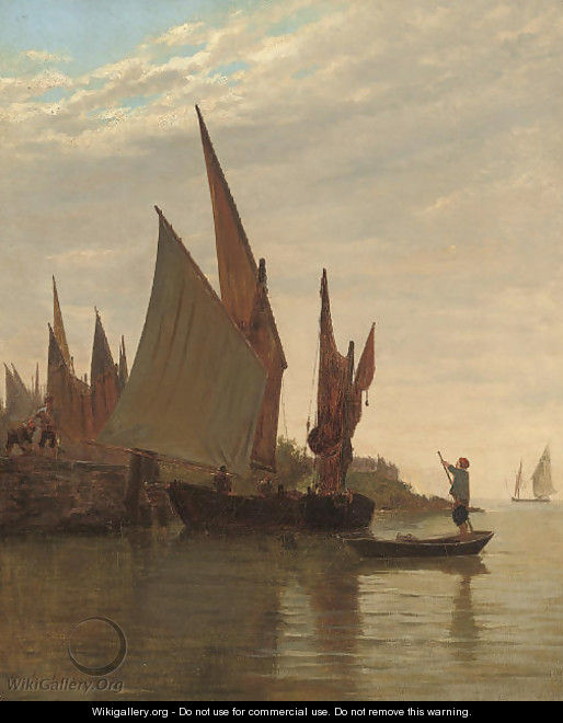 Barges on the Venetian coast - Giulio Cecchini Prichard
