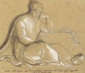 Brunelleschi, seated, holding a model of the dome of Florence Cathedral - Giuseppe Bezzuoli