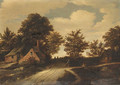 A hamlet with peasants on a path in a wooded landscape - Godaert Kamper