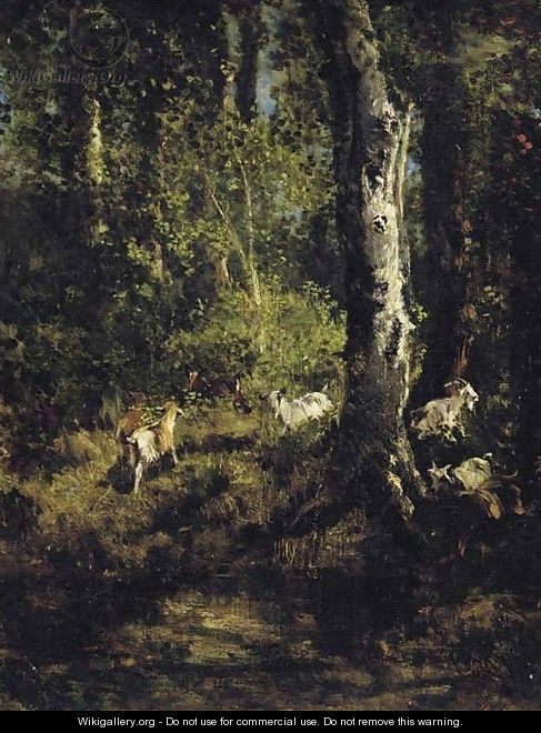 Goats Grazing in a Forest Landscape - Giuseppe Palizzi