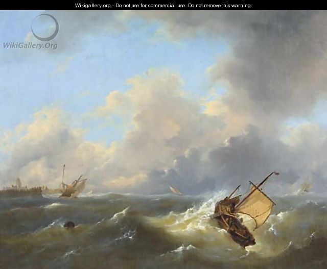 Shipping on a choppy sea by a coast - Govert Van Emmerik