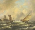 Sailing in a stiff breeze by a coast - Govert Van Emmerik