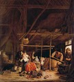 An amorous couple in a barn with herdsmen at the door - Govert Dircksz. Camphuyzen