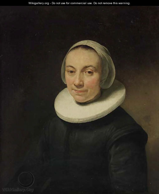 Portrait of a lady, bust-length, in a black dress with a ruff, and a white head-dress - Govert Teunisz. Flinck