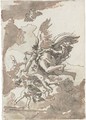 A group of angels in flight, one holding a censer - Giovanni Domenico Tiepolo
