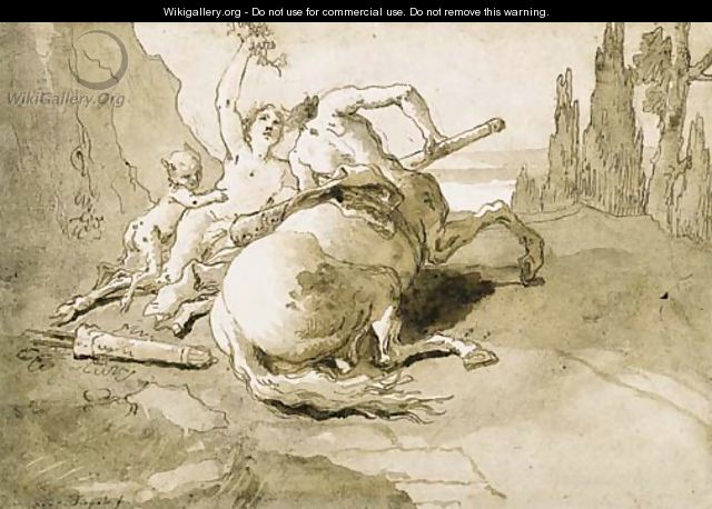 A centaur garlanded by a satyress and a faun - Giovanni Domenico Tiepolo