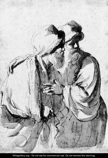 Two bearded orientals looking to the right for a Susanna and the Elders - Giovanni Francesco Guercino (BARBIERI)