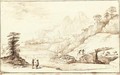 An extensive mountainous landscape with travellers - Giovanni Francesco Guercino (BARBIERI)