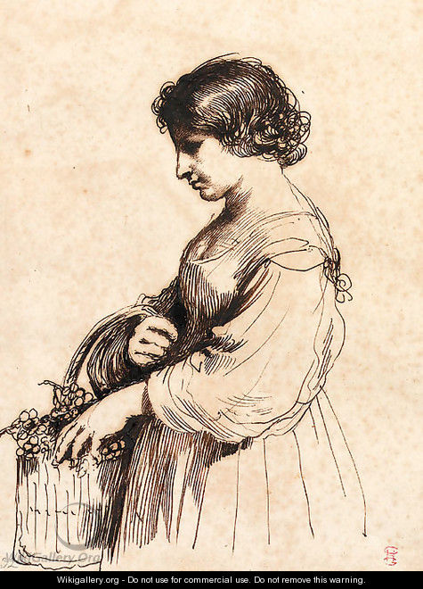 A young girl holding a basket of grapes - Giovanni Francesco Guercino (BARBIERI)