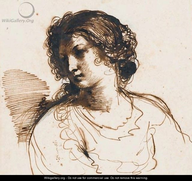 Jeune femme en buste regardant vers la gauche - Giovanni Francesco Guercino (BARBIERI)