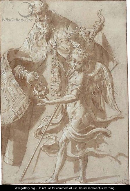 Saint Alexander filling a censer held by an angel - Girolamo Mazzola Bedoli
