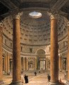 The interior of the Pantheon, Rome, looking north from the main altar towards the entrance, the Piazza della Rotonda beyond - Giovanni Paolo Panini
