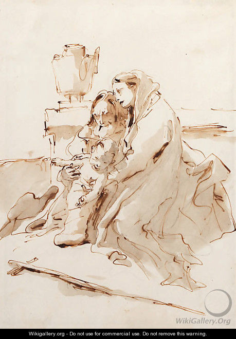 The Holy Family resting by an urn - Giovanni Battista Tiepolo