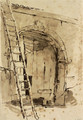 The entrance to a large barn, a ladder leaning against the wall to the left - Giovanni Battista Tiepolo