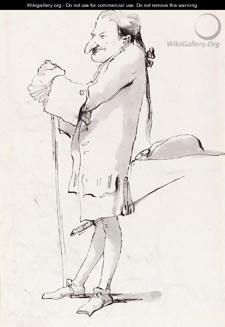 Caricature of a standing cavalier leaning on a staff - Giovanni Battista Tiepolo