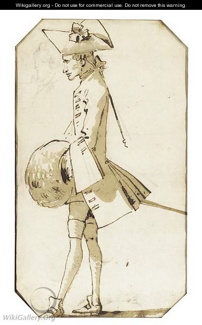 Caricature of a cavalier in profile to the left holding a muff - Giovanni Battista Tiepolo