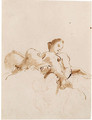 A seated female figure holding a globe, seen from below - Giovanni Battista Tiepolo