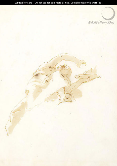 A figure holding a torch, seen from below - Giovanni Battista Tiepolo
