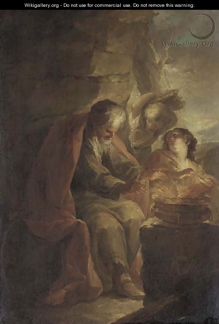 An Allegory of Winter an old man warming his hands on a brazier - Giovanni David