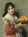 A Young Italian Beauty with a Plate of Oranges - Giovanni Costa