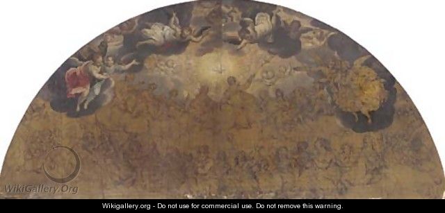 The Holy Trinity with angels, putti and a congregation of saints Design for an apsidal ceiling - Giovanni Battista (Il Malosso) Trotti