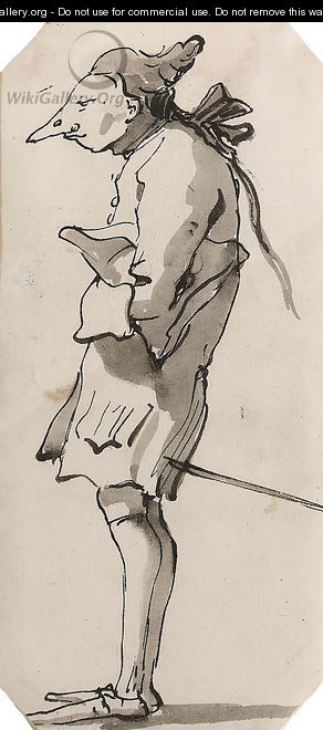 Caricature of a Gentleman in profile to the left holding a Tricorn - Giovanni Battista Tiepolo