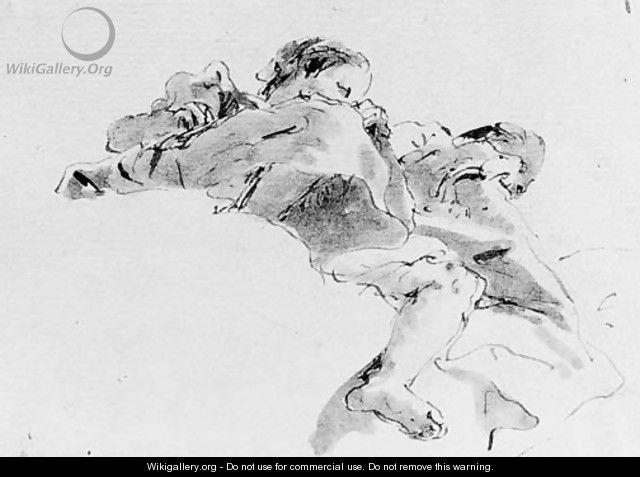 Two figures seated on a cloud, seen de sotto in su - Giovanni Battista Tiepolo
