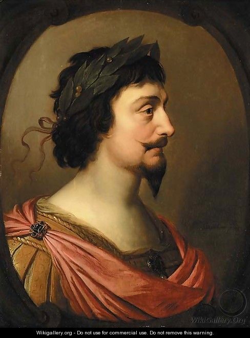 Portrait of King Frederick V of Bohemia, bust-length, in profile, a la Romaine, in a feigned oval cartouche - Gerrit Van Honthorst