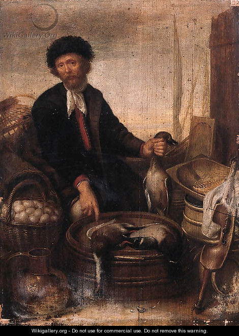 A poultry seller on a quay - Gerrit van Donck