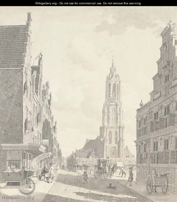 A view from the marketplace with the Nieuwekerk in Delft - Gerrit Toorenburgh