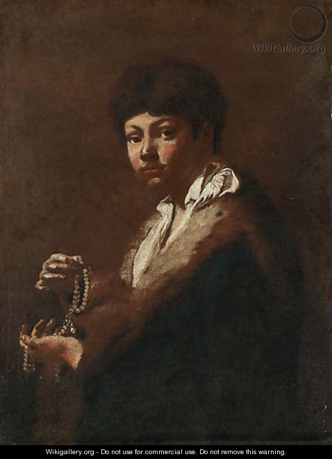 A Youth, half-length, holding a String of Pearls - Giovanni Battista Piazzetta