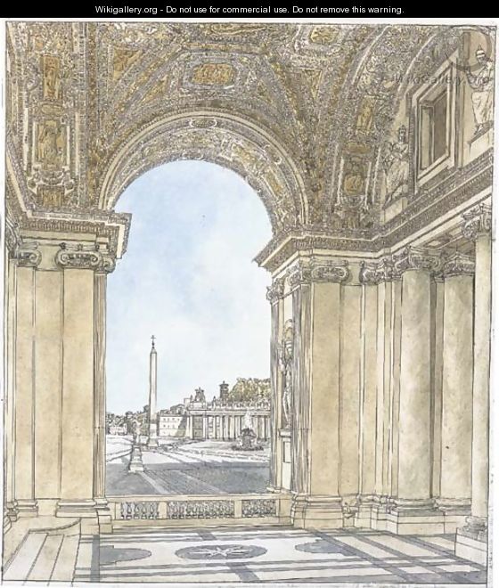 A view of the Piazza San Pietro, Rome looking south from the portico of the basilica - Giacomo Quarenghi