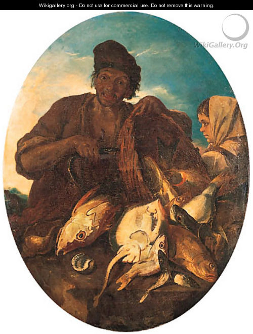 A fisherman with a basket of fish and a peasant girl - Giacomo Francesco Cipper