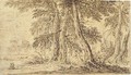A copse of mature trees with two figures - Gilles Neyts