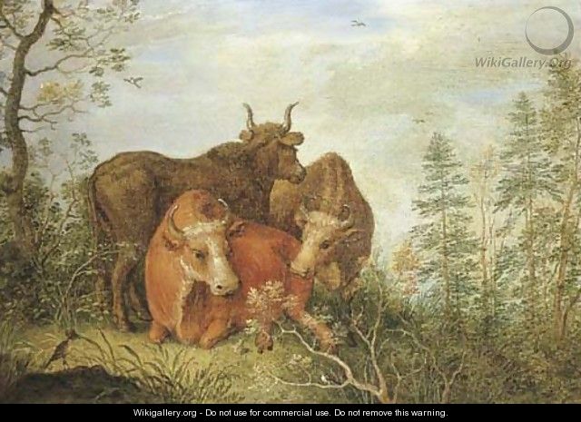 A wooded landscape with cattle in a clearing - Gillis Claesz. De Hondecoeter