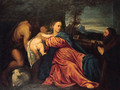 The Madonna and Child adored by Saint John the Baptist and a male donor, in a landscape - Gilda Moise