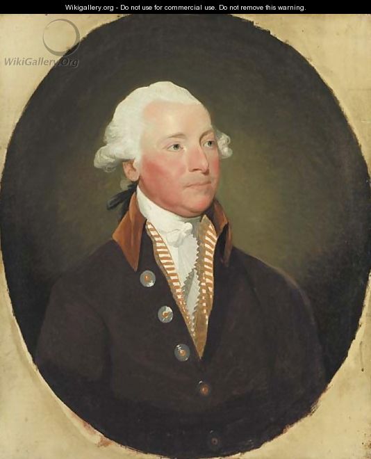 Portrait of a gentleman, said to be Sir John Leeds, Bt. (d. 1811), bust-length, in a brown jacket with a velvet collar - Gilbert Stuart