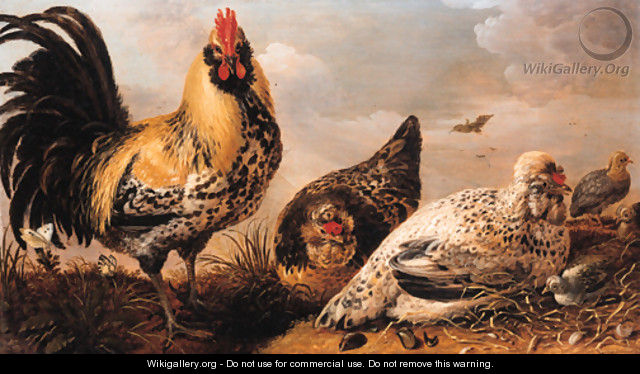 A hen and chicks in a landscape - Gijsbert Gillisz D