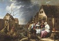 Peasants eating and drinking before an inn - Gillis Van Tilborgh
