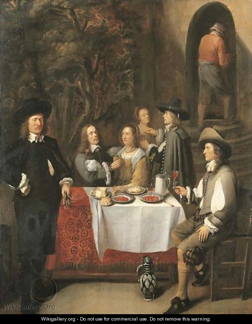 Elegant company at a table on a terrace - Gillis Van Tilborch