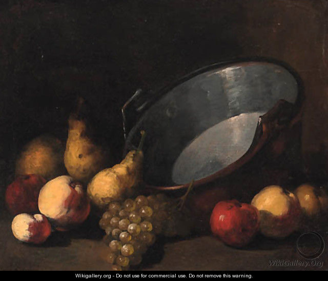 Pears, apples and grapes alongside a cauldron - Theodule Augustine Ribot