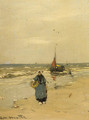 A fisherwoman on the beach of Katwijk - Gerhard Arij Ludwig Morgenstje Munthe
