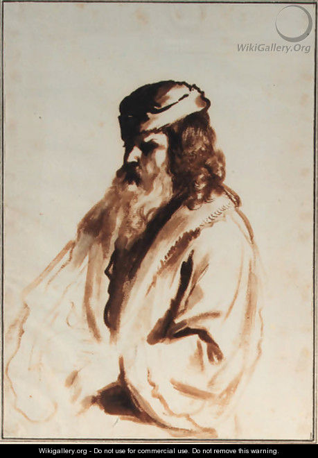 A bearded figure wearing a turban and fur coat, half length, turned to to the right - Gerbrand Van Den Eeckhout