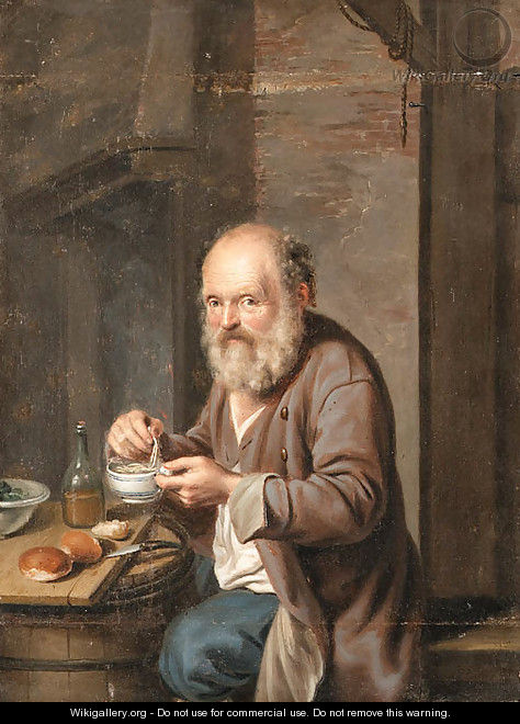 A seated Peasant eating a Meal - German School