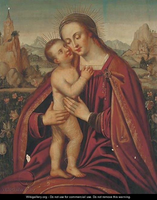 The Virgin and Child, a landscape beyond - German School