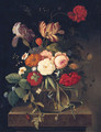 Summer Flowers In A Vase On A Ledge - German School