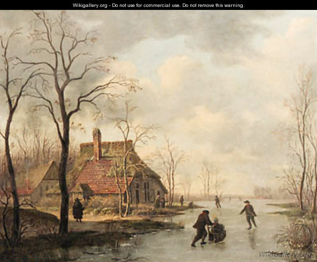 A winter landscape with skaters - Gerrit Hendrik Gbell