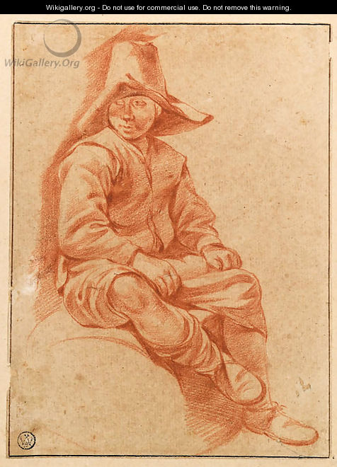 A Peasant Boy seated on a Barrel looking to the left - Gerrit Adriaensz Berckheyde