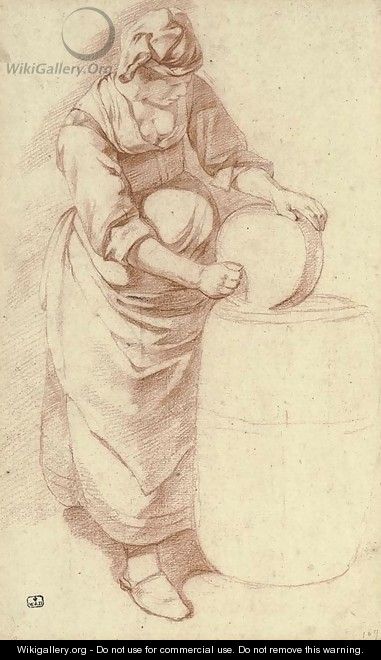 A maid with a butterchurn - Gerrit Adriaensz Berckheyde
