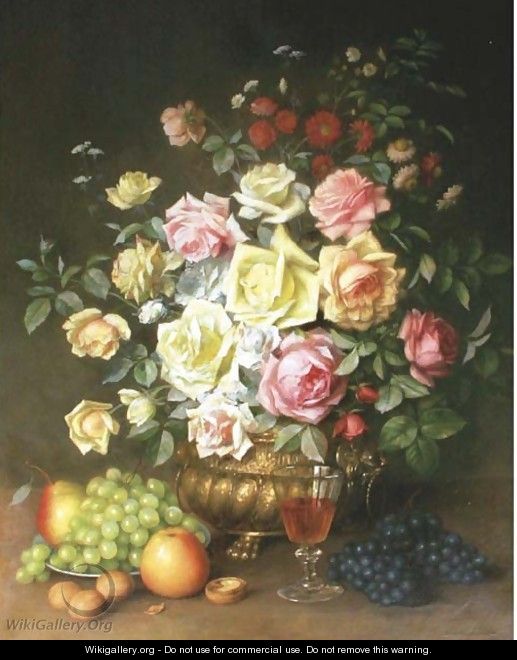 Yellow and pink roses - German School